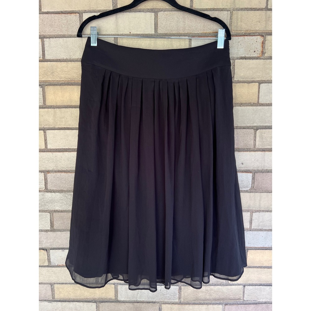 White House Black Market Black Pleated Chiffon Knee Length Midi Skirt Size 10